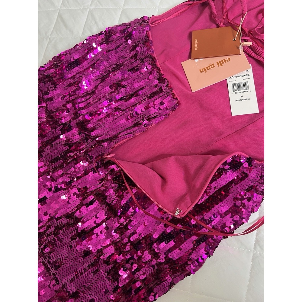 Cult Gaia Tasmina Anemone Pink Sequin Halter Open Back Party Cocktail Dress M - Picture 6 of 8